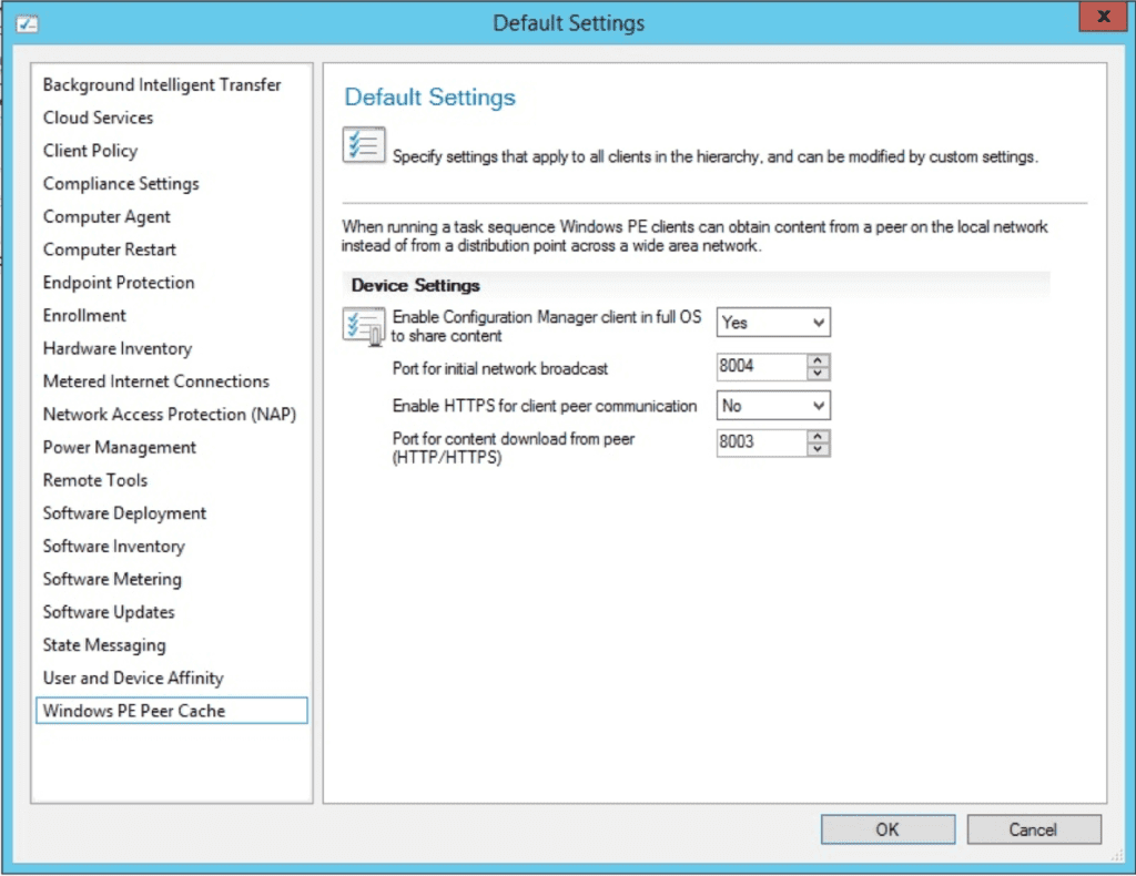 Fig 4. Windows PE Peer Cache Client Settings