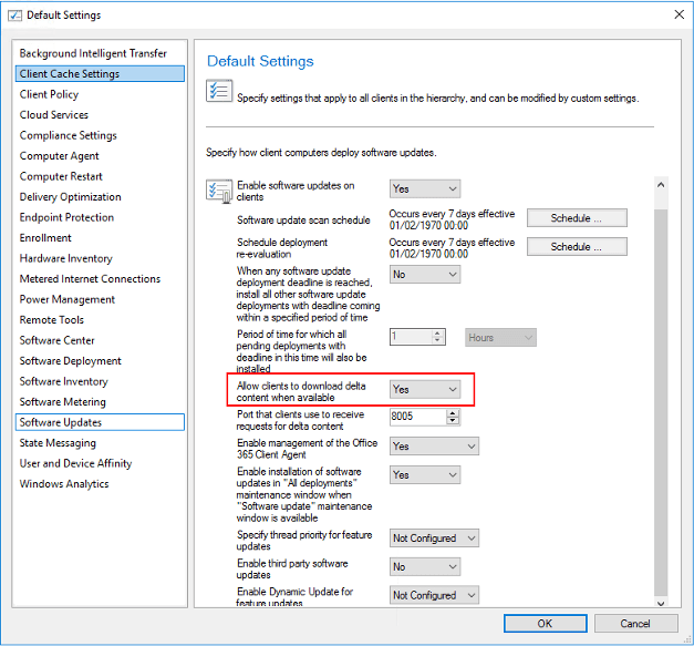 Client cache settings