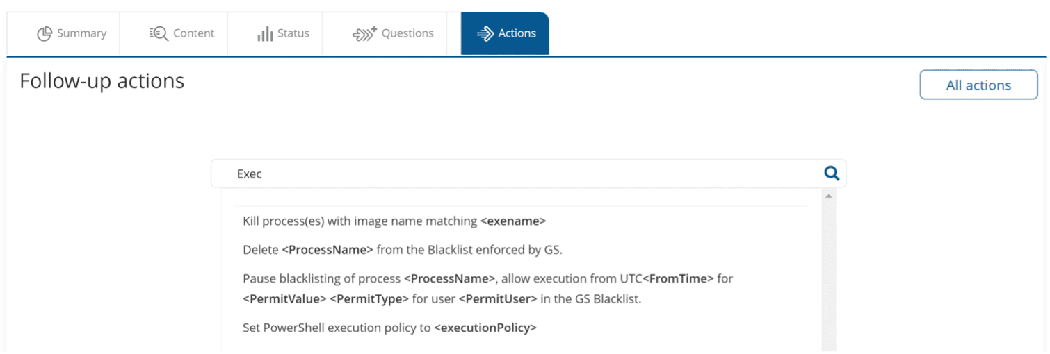 List of actions available to the analyst as a step 1 to diagnose the issue